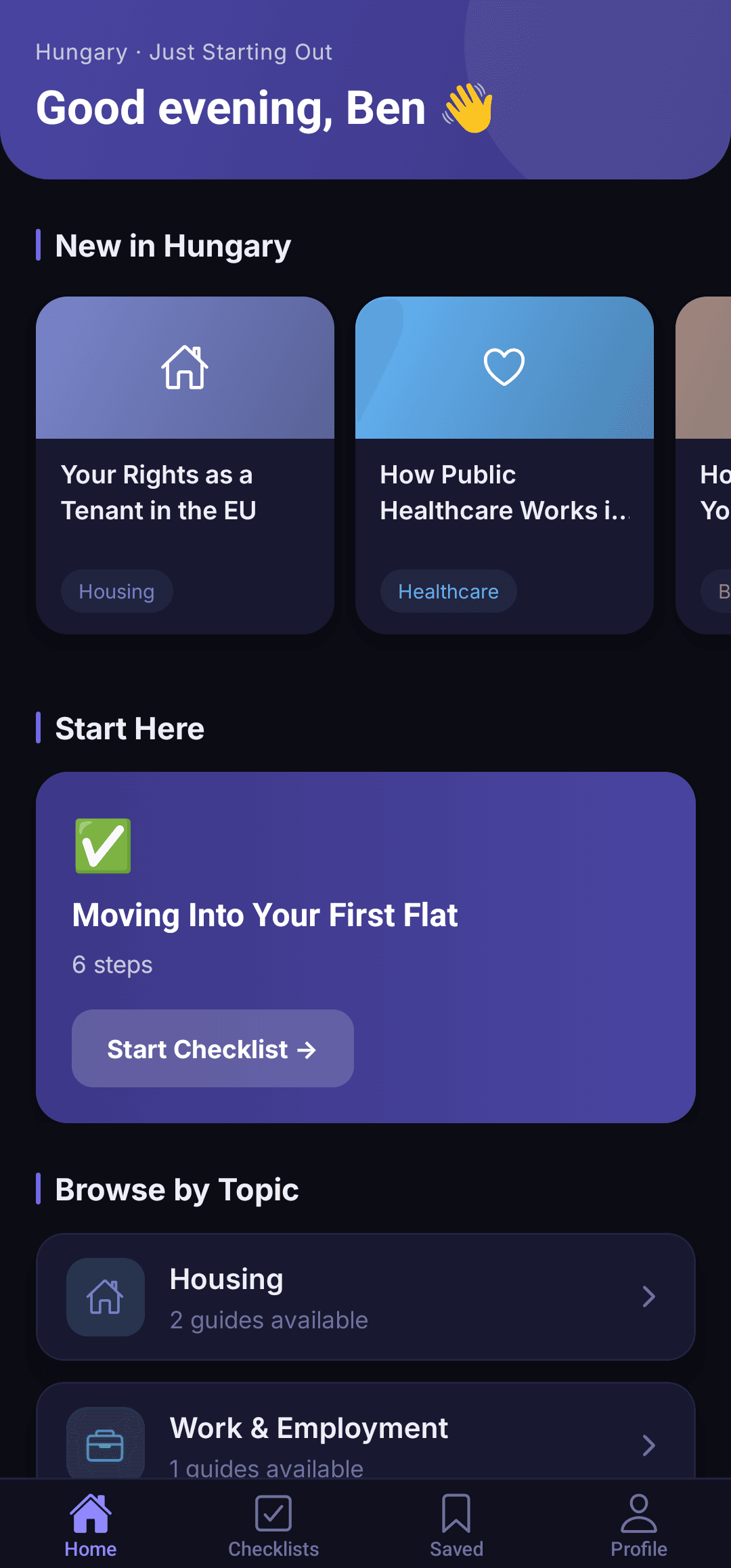 Clurio home screen showing personalised guides for Hungary
